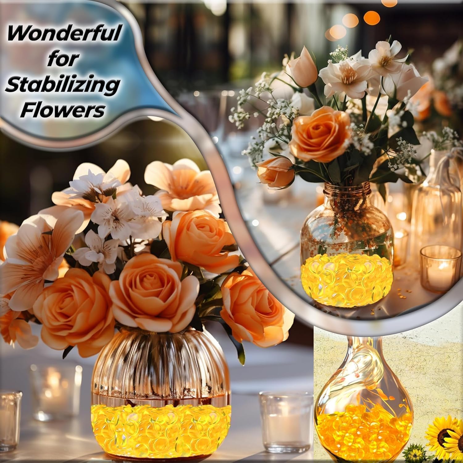 ARSUK – Galets de Verre Jaune 455 g 70-80 pcs Ø17-20 mm – Pierres Décoratives, Cailloux Plat, Perles de Verre, Gravier Aquarium, Remplissage Vase, Mariage, Art Floral, Mosaïque, DIY Décoration Maison