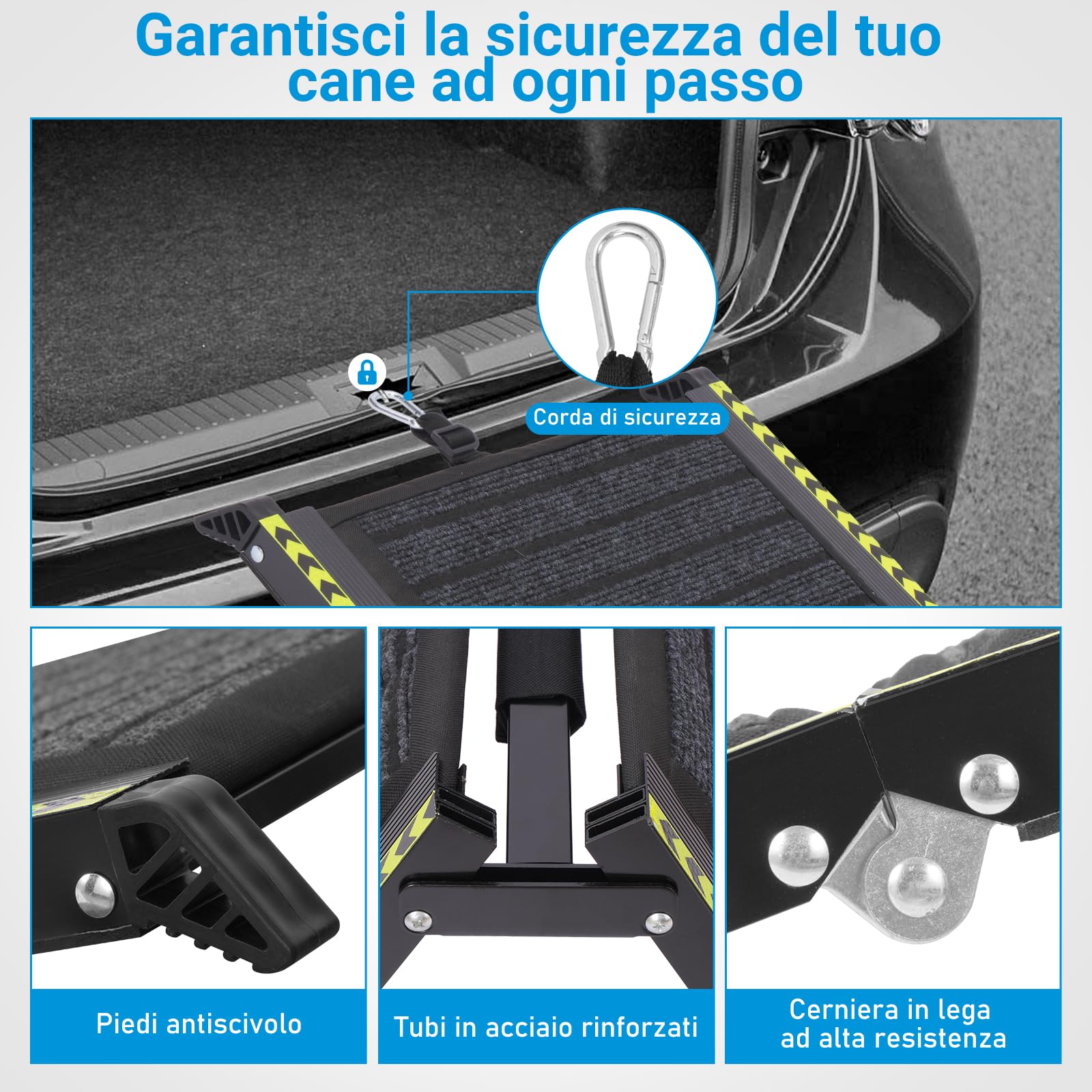 180 x 50cm Rampa per Cani Auto Pieghevole con Strisce Riflettenti, Supporto 70 kg, Leggero e Antiscivolo, Adatto per Camion, Auto, SUV