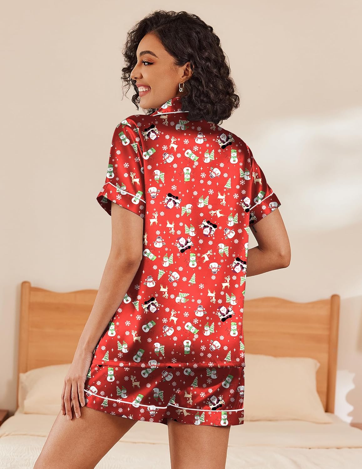 Ekouaer Silk Pajamas for Women Short Sleeve Sleepwear Soft Button Down Loungewear 2 Piece Satin Pjs Shorts Set - Image 2