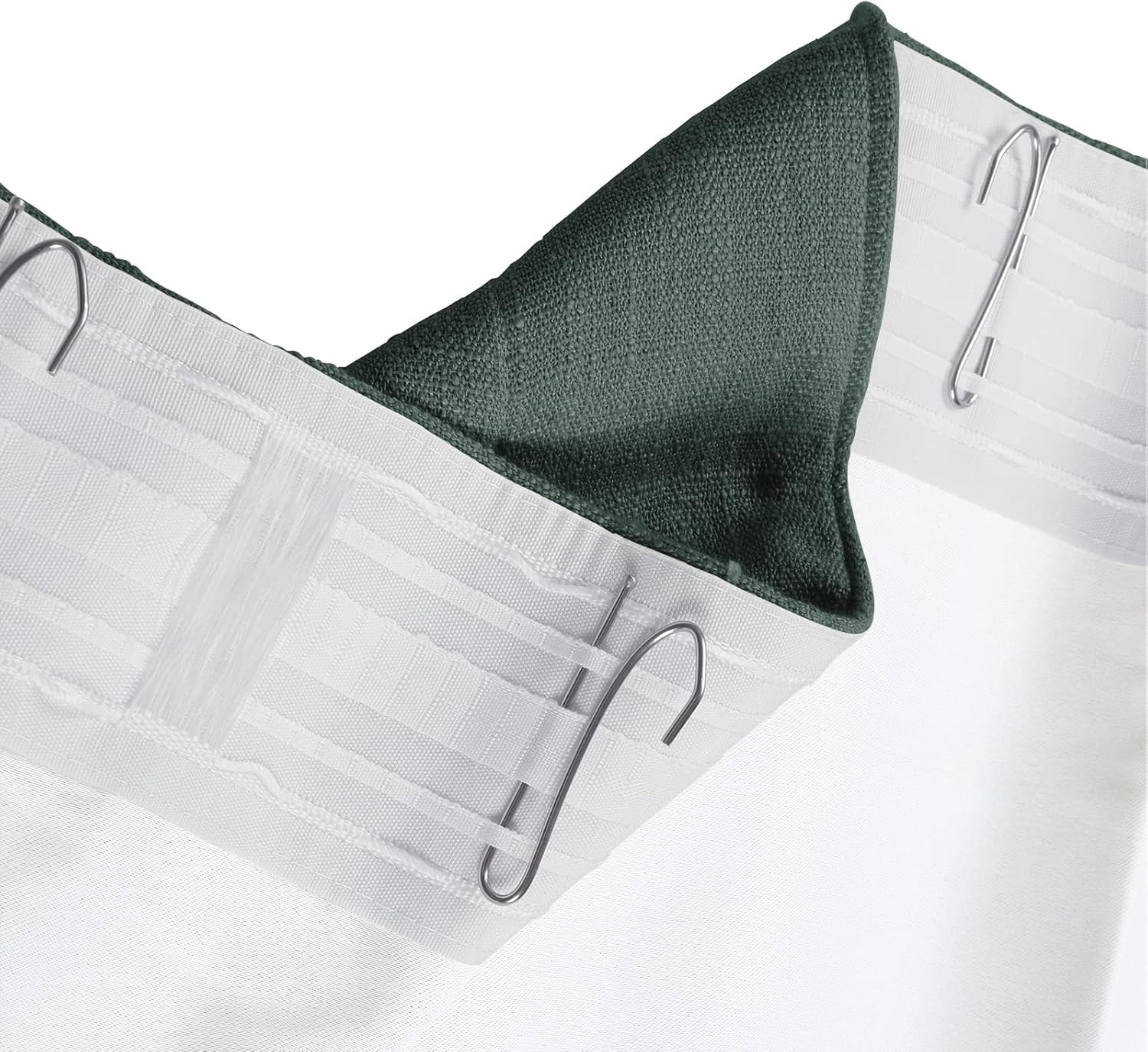 TWOPAGES Hunter Green Room Darkening Curtain Drape 108 Inches Long, Polyester Linen Window Curtain 4-in-1 Header Rod Pocket Flat Hooks Back Tab Hook Belt for Living Room, 52W x 108L, 1 Panel