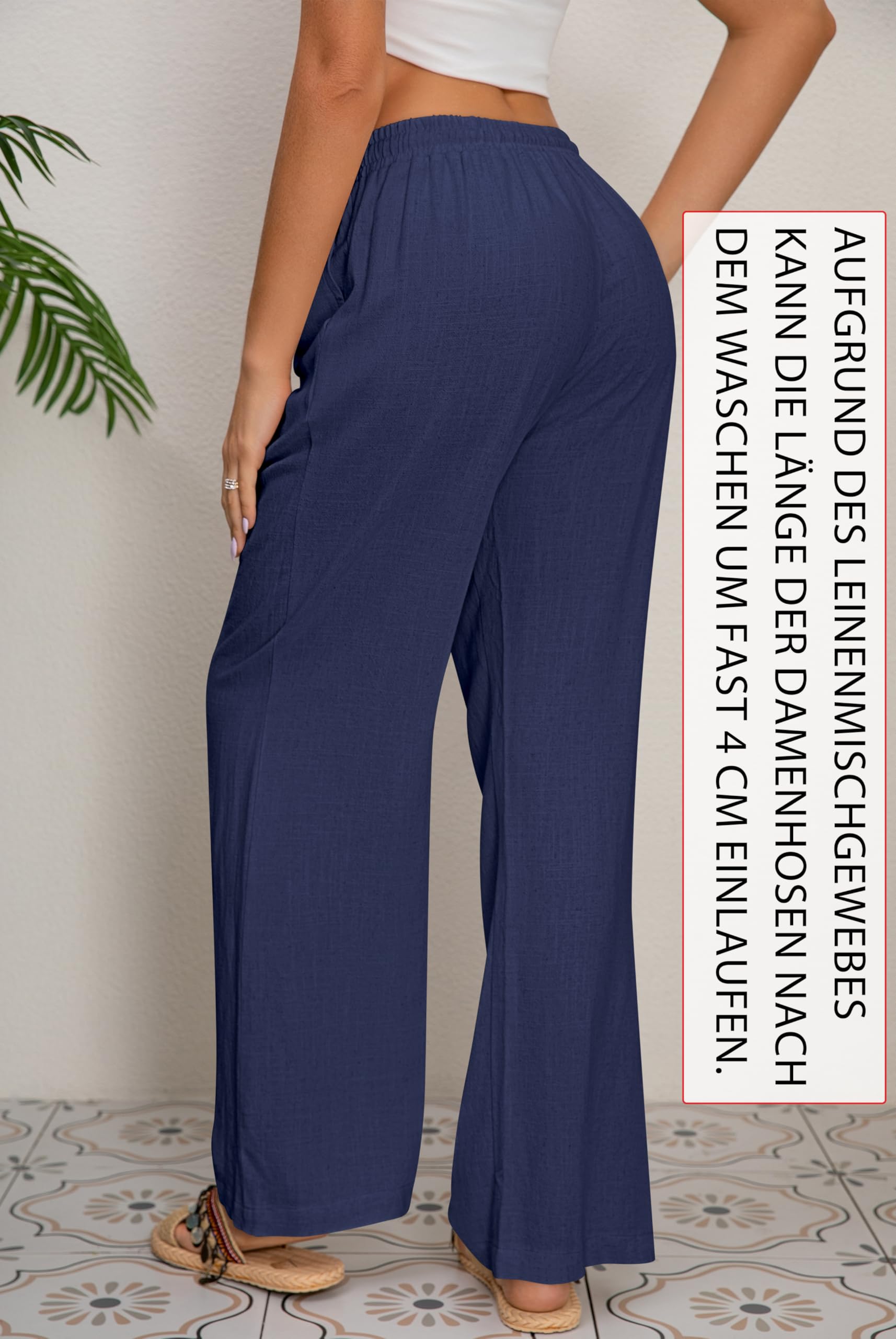 WESTGUY Pantaloni lunghi da donna in lino, a gamba larga, in cotone, con coulisse e tasche