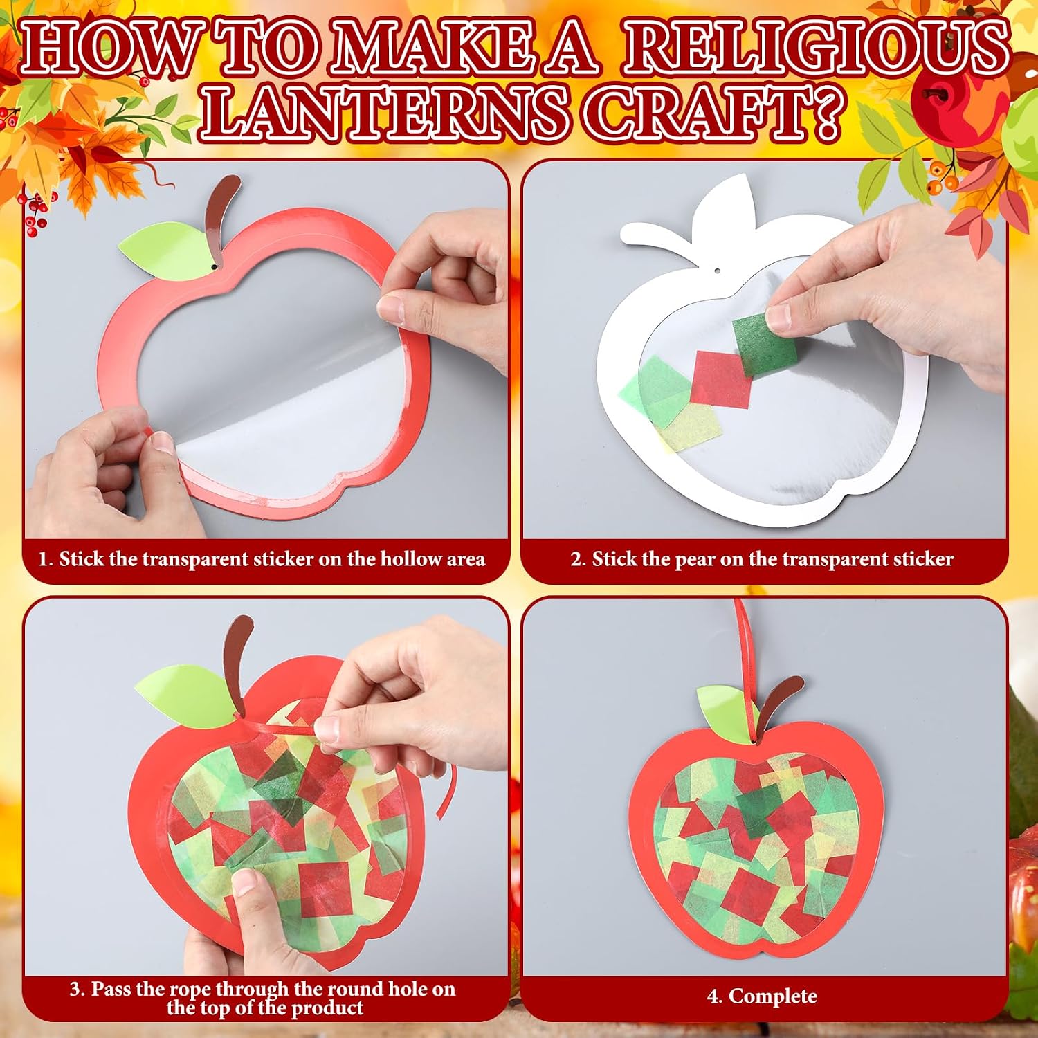 Motipuns 24 Sets Fall Crafts, Apple Maple Leaf Acorn Suncatchers for Kids