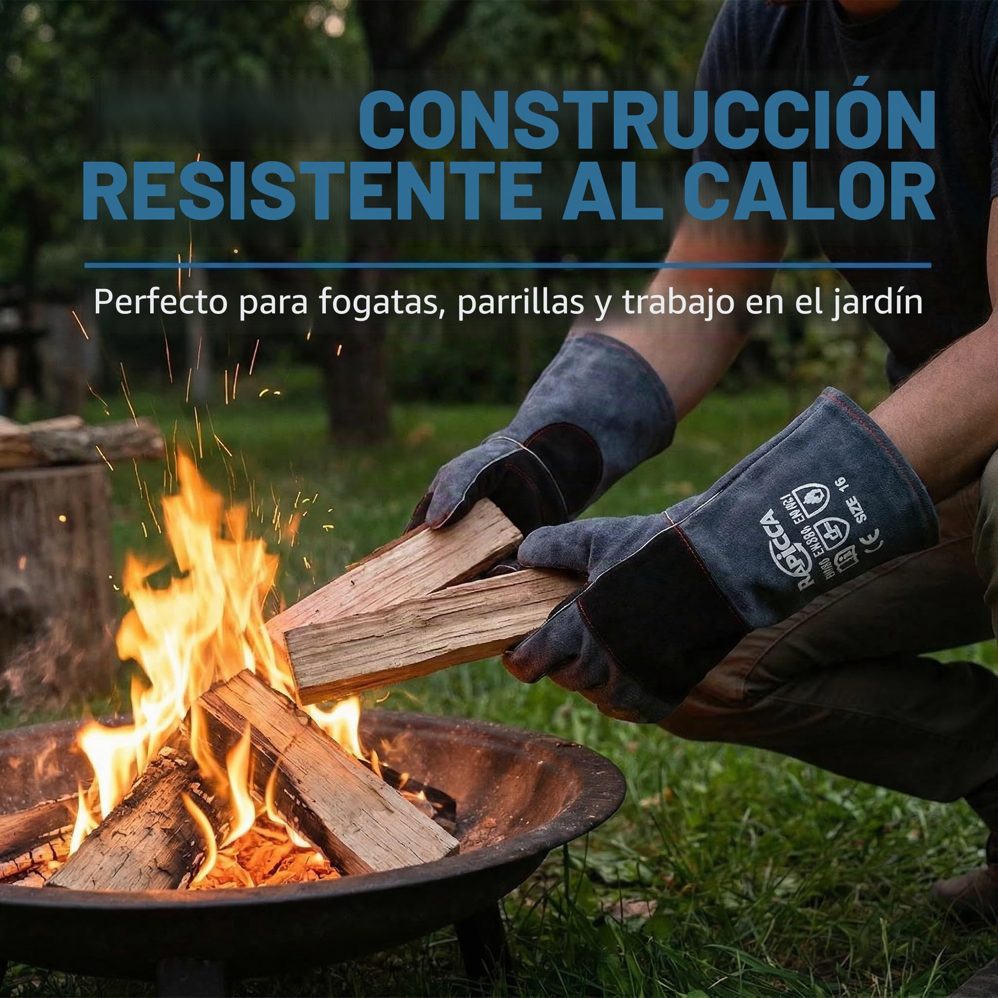 RAPICCA Guantes de soldadura de cuero Forge/Mig/Stick resistentes al calor/fuego, guantes para horno/parrilla/chimenea/horno/soldador/barbacoa/guante de manipulación de animales Gris-Negro 40.6cm