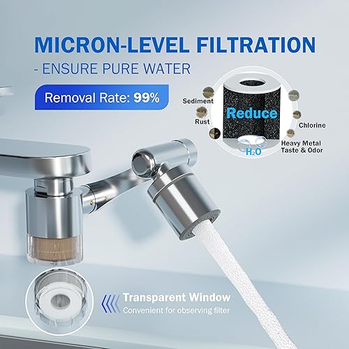 Miniatura 2 de Frizzlife Filtro de agua para extensor de grifo de fregadero, aireador giratorio de 1440 que reduce el 99% de cloro, 3 modos de latón en aerosol