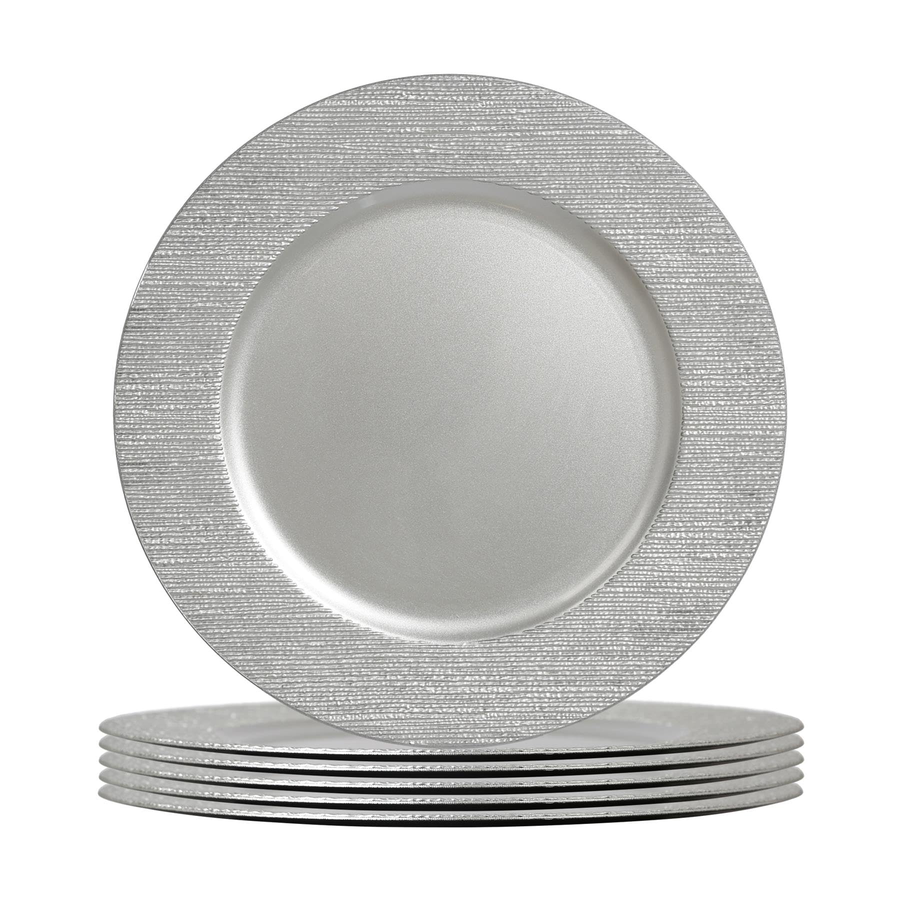 Argon Tableware Silver Charger Plates - 33cm - Dinner Set for 6 - Rib Design - Round Reusable Melamine Christmas Serving Dishes Large Dinnerware Christmas Plates Set for Party Celebrations, Weddings โ image 1