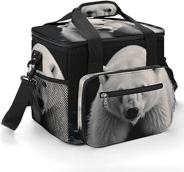 Large-Capacity Oxford Cloth Polar Bear Printed Camping Ice Bag, Outdoor Portable Insulation and Cold Storage Bag, Enjoy A Cool Camping Time