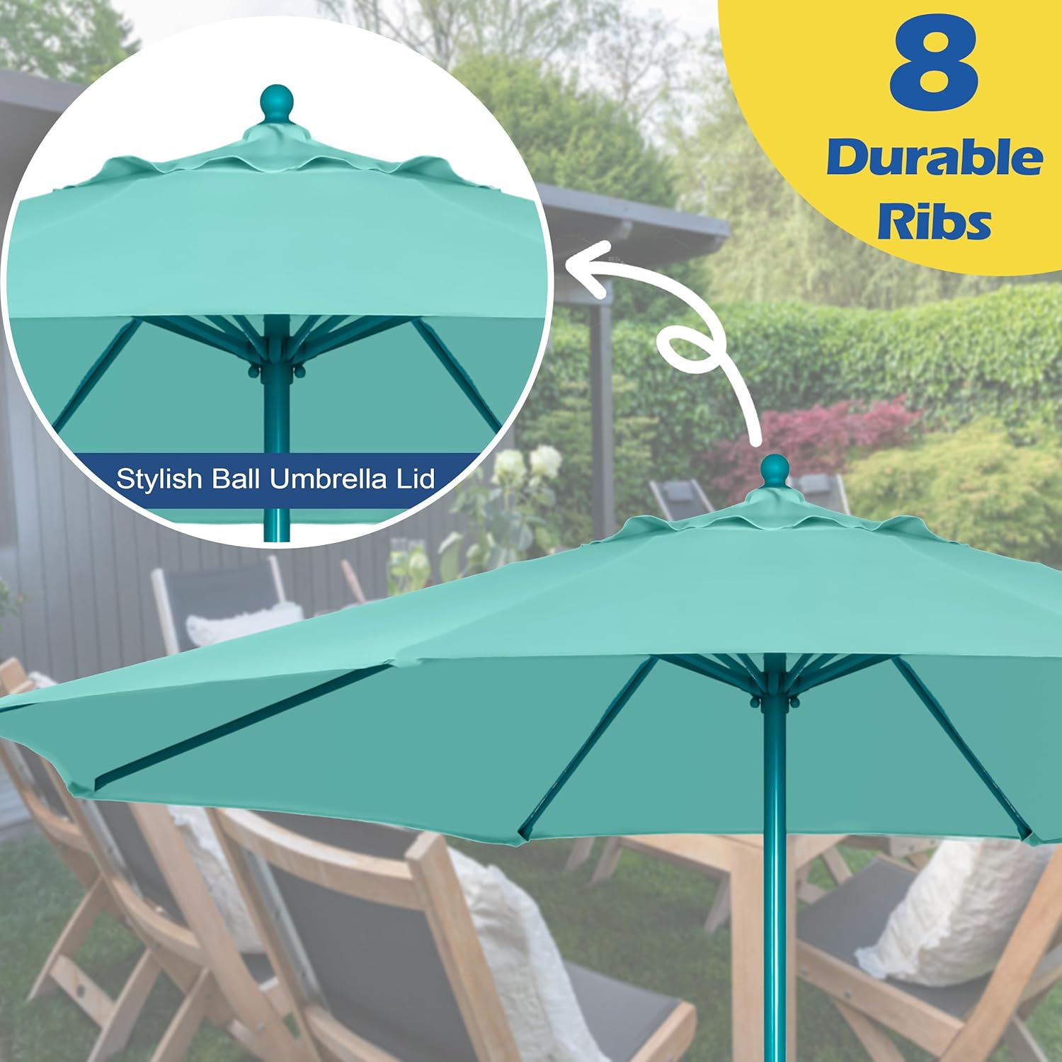 Sunnyglade 9FT Outdoor Patio Umbrella, Market Table Umbrella with 8 Sturdy Ribs and Crank System, Fade-resistant & Waterproof for Garden Backyard Poolside Deck - Image 4