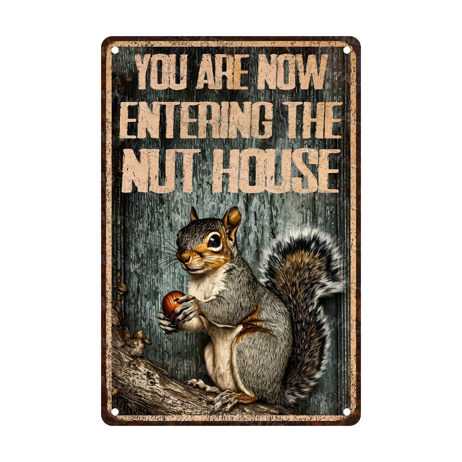 Funny Squirrels Vintage Tin Sign Welcome To The Nut House Metal Tin Sign Squirrels Wall Decor Rustic Kitchen Wall Decor for Home 8x12inch