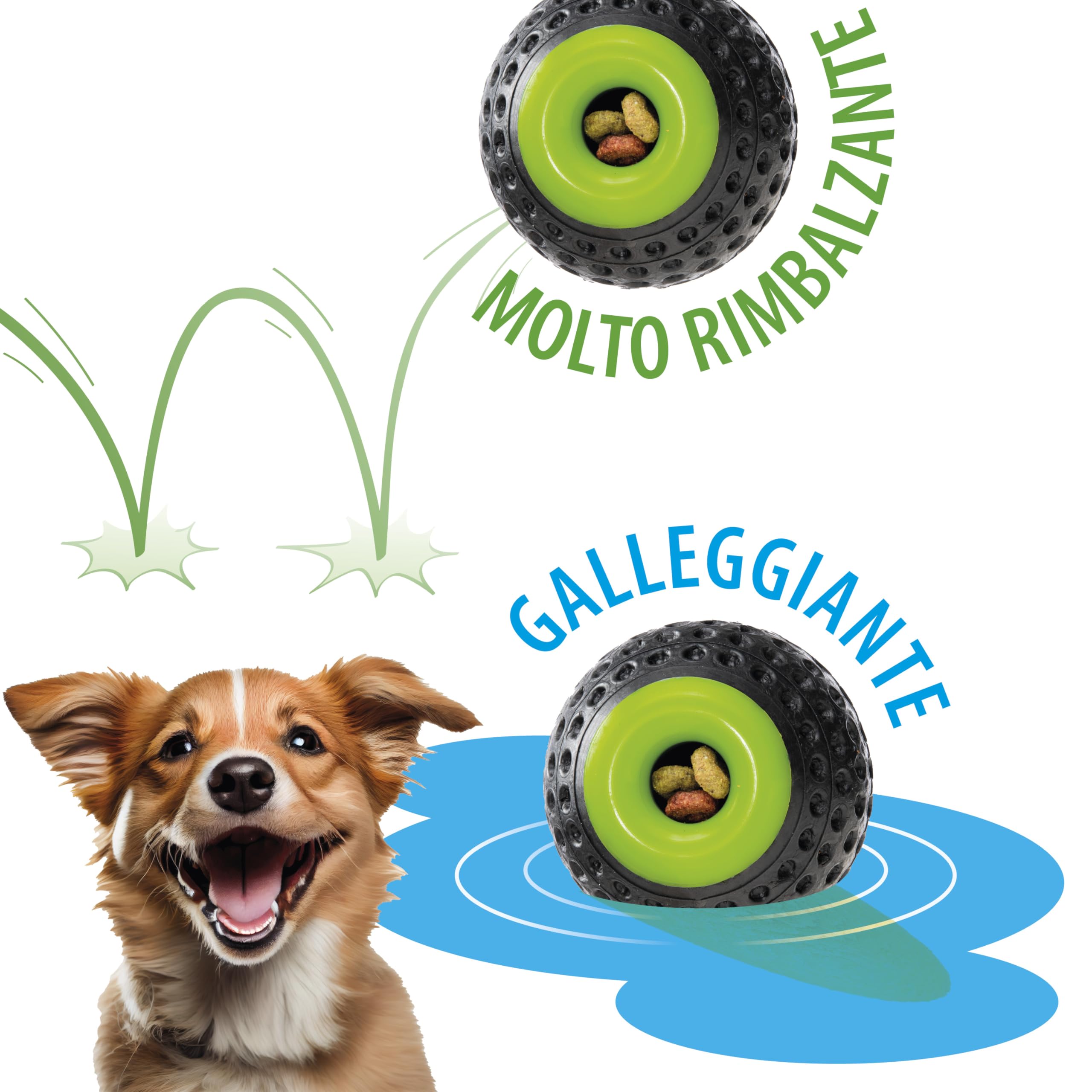 Ferplast Gioco Cane, Dispenser Crocchette Cani, in Materiale Durevole, Atossico, Resistente ai Morsi, Igiene Dentale del Cane, Rimbalza e Galleggia, CHEWA BOING Pallina Porta Crocchette Cani, Nero