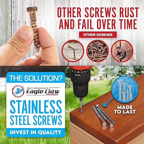 Miniatura 3 de Allen's Trading Co. Tornillos de acero inoxidable 316 #10 x 2.5 pulgadas de grado marino (paquete de 100, estrella T25)  Tornillos para madera de