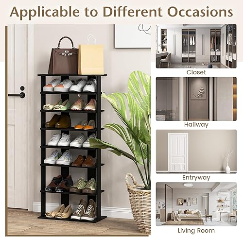 Miniatura 9 de Tangkula Estantería vertical de 8 niveles para zapatos, organizador de esquina que ahorra espacio para 14 pares, almacenamiento estrecho de zapatos