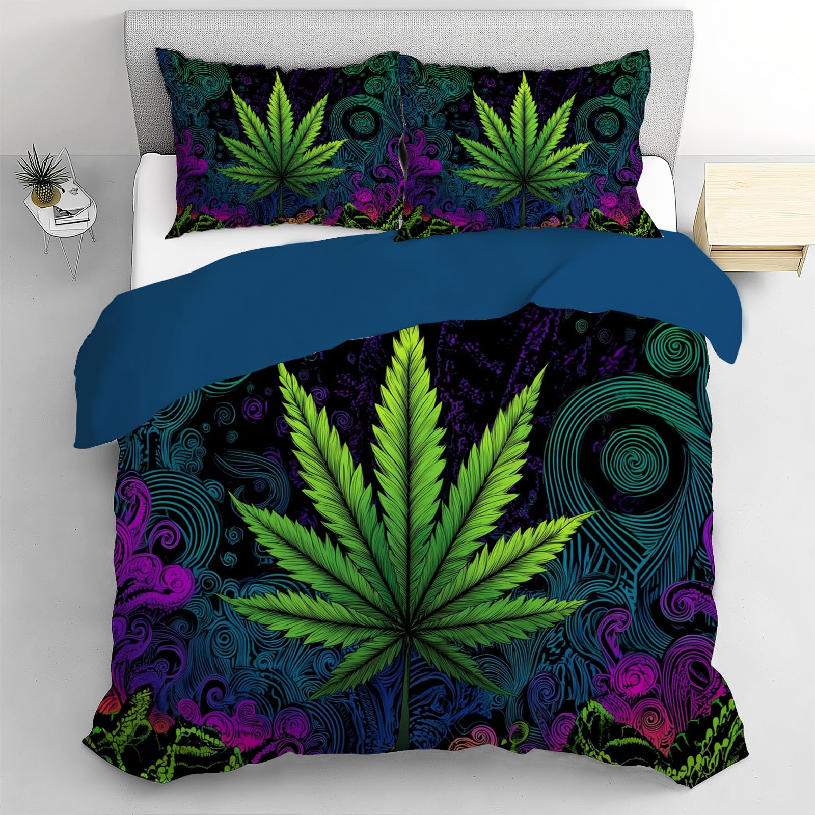 Housse de couette 220x240cm marijuana lit 2 personnes microfibre