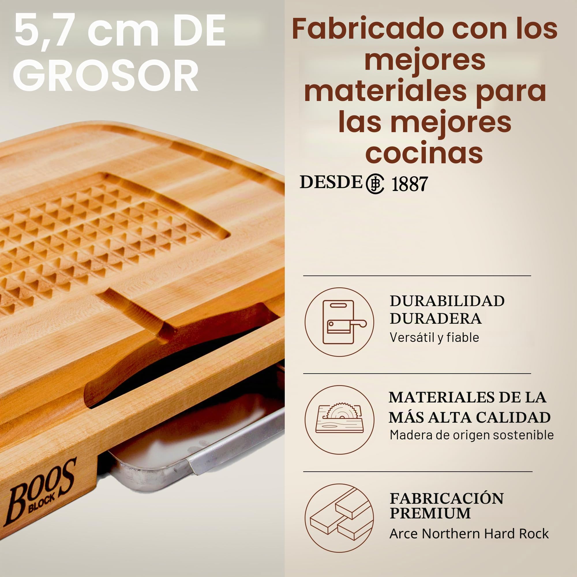 Boos Block Tabla Cortar con Recipientes - Reversible - 61 x 46 x 5,6 cm | Ranura Para Jugo - Tabla Cortar Cocina Profesional - Tabla Madera Cocina Grande - Extra Gruesa