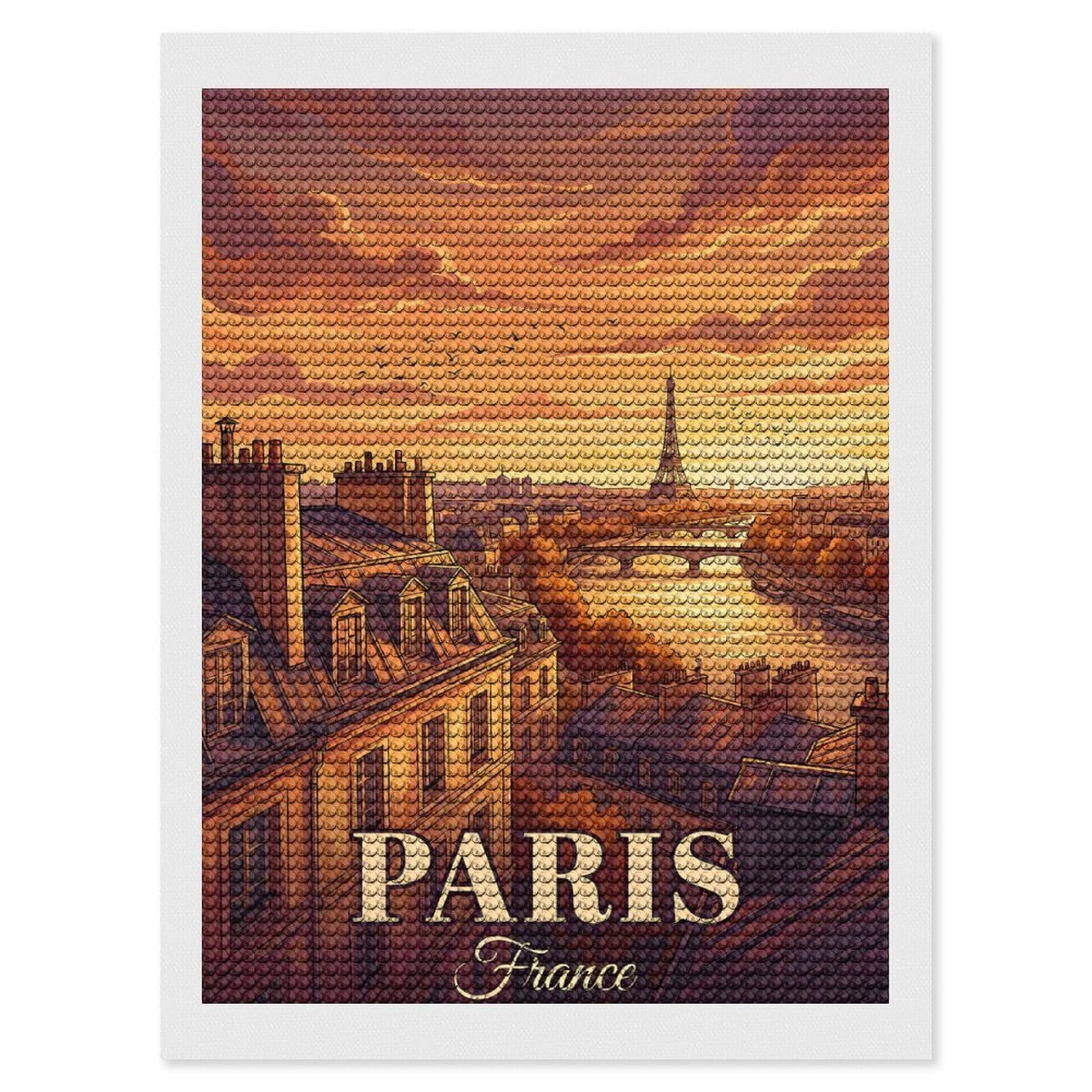 Junmoney Paris Skyline at Sunset Full Drill Diamond Painting Kit 12"x16", Mindful Craft Activity, Bedroom Decor, for Adults, Gift Idea