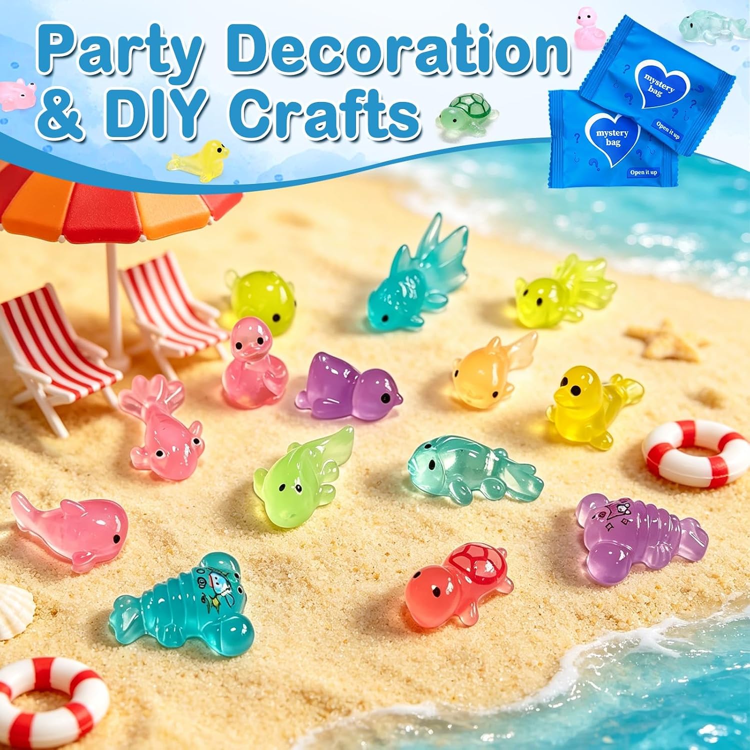 100pcs Mini Glow in The Dark Resin Animals, Mystery Bag Mini Resin Models, Blind Box Collectible Figurines, Individually Wrapped Tiny Models for DIY Fairy Garden, Micro Landscape Decor (Animals)