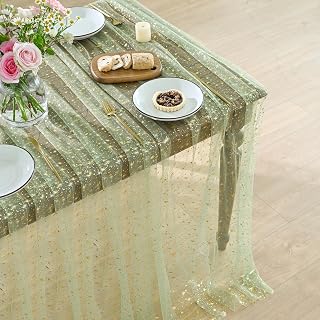 Horaldaily Sage Green Gold Star Gauze Tablecloth 60x84 Inch Rectangular