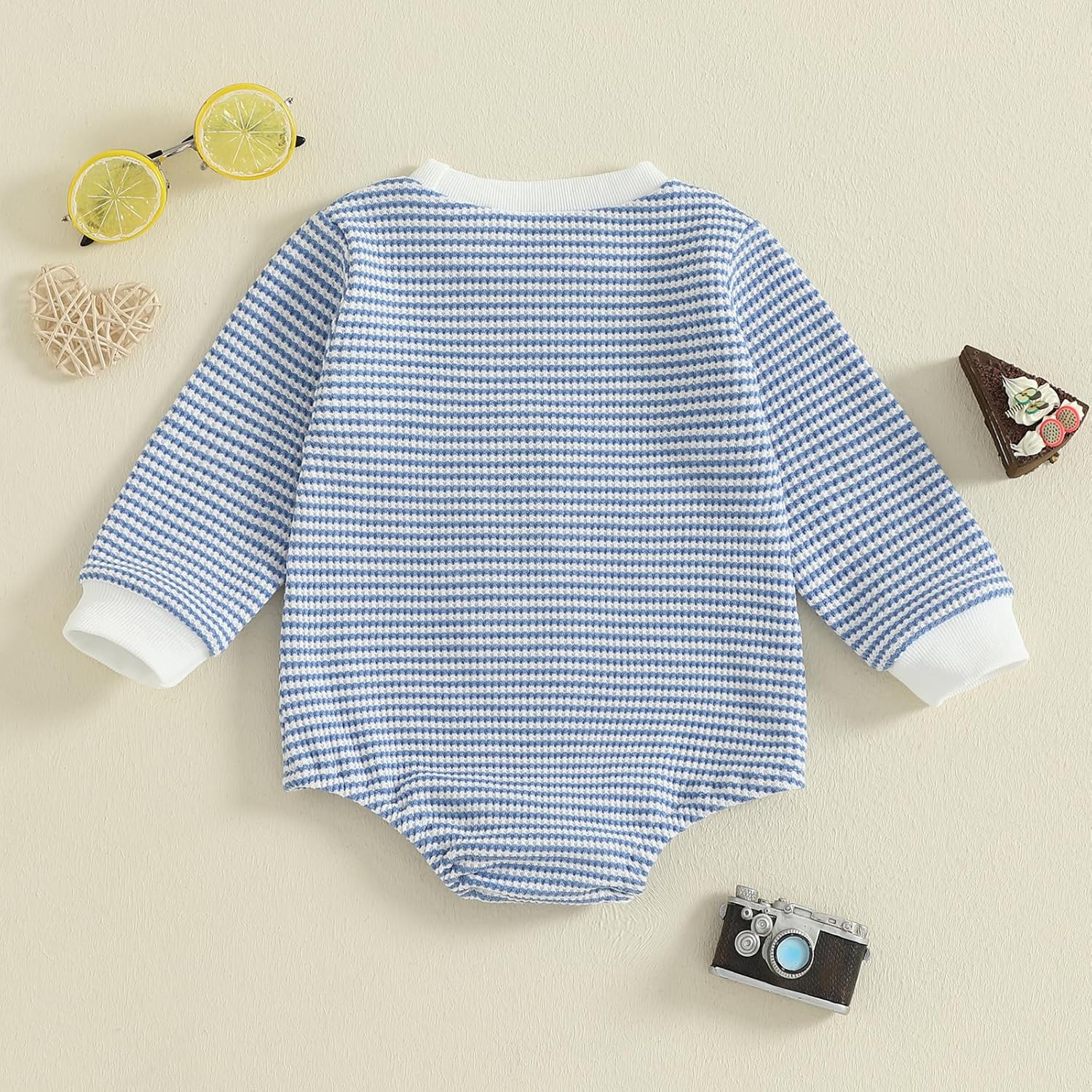 Baby Boy Girl 1st Birthday Outfit Football ONE Striped Print Waffle Romper Long Sleeve Fall Jumpsuit Onesie - Image 4