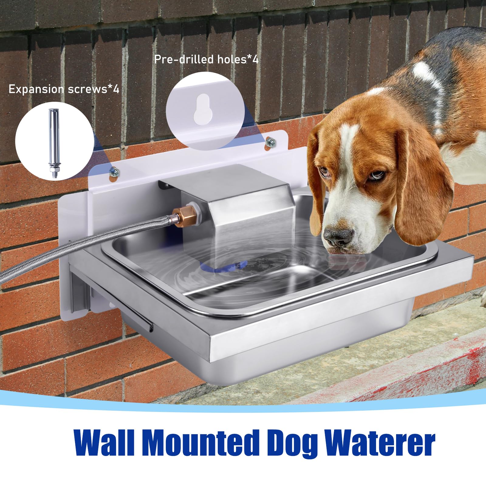 Dispensador automático de agua para perro, cuenco de agua de metal montado en la pared de 3 galones con válvulas flotantes y manguera de metal para ganado, gato, perro, caballo, cabra