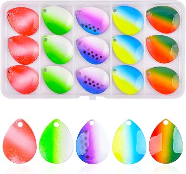 Spinner Blades Fishing Lures Kit, 50pcs Colorado Spinner Blades Lure Making Supplies Mixed Colors Fishing Spoons Blades for Walleye Spinner Baits Rig Making Trout Salmon Bass