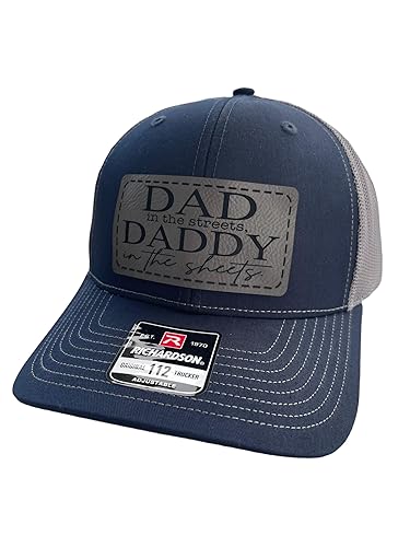 Dad In The Streets Daddy In The Sheets Hat Mens Funny Dad Baseball Cap (NavyCharcoal with Gray Patch)