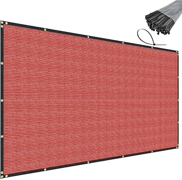 SunnyRoyal 12x10 Privacy Fence Screen 180GSM Heavy Duty Windscreen Net Fabric Cloth with Brass Grommets Perspective Block UV Resistant Commercial Grade for Outdoor Patio Backyard Garden, Red