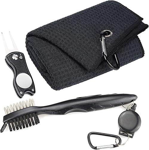 Miniatura 21 de Mile High Life Toalla de golf de microfibra con patrón de gofres Cepillo limpiador de ranuras para club Herramienta plegable con marcador