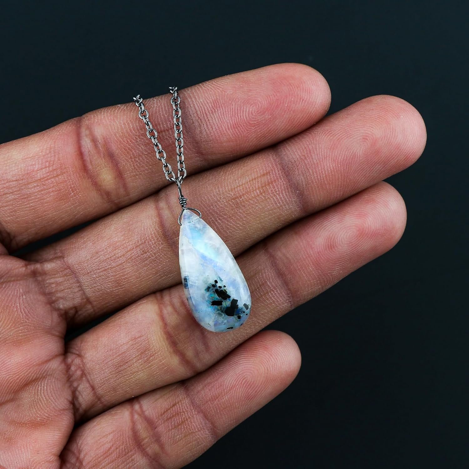 Pear Natural Cabochon Necklace for Women | Handmade Gemstone Pendant | Wire Wrapped Love Crystal Jewelry | 8–14 mm Stone | Chain 16+2 Inch Adjustable