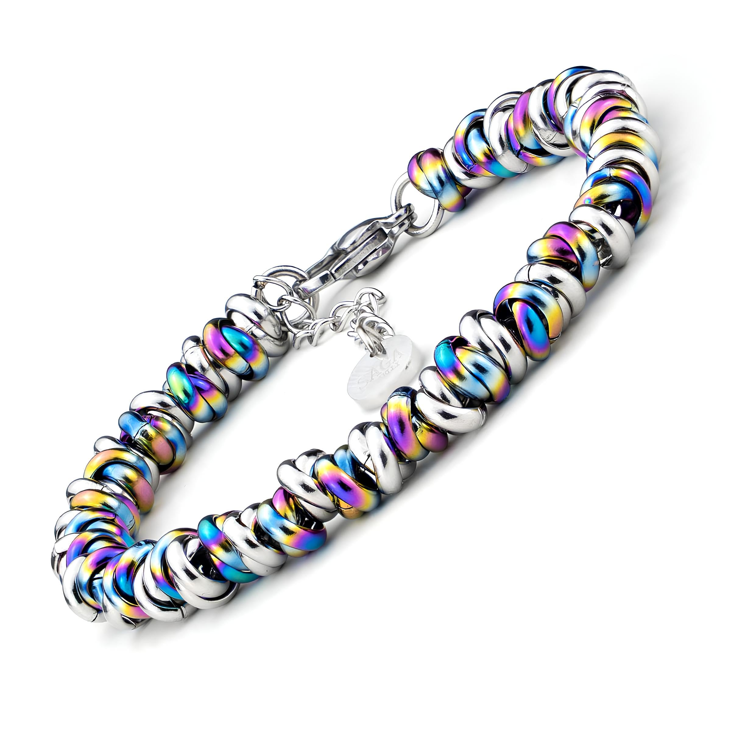 SAGA GIOIELLI Pulsera Mujer en Acero Inoxidable Entrelazado, Regalos Originales para Mujer, Niña, Chica, Madre, Amiga, Brazalete Ajustable De 17,5 a 20,5 cm