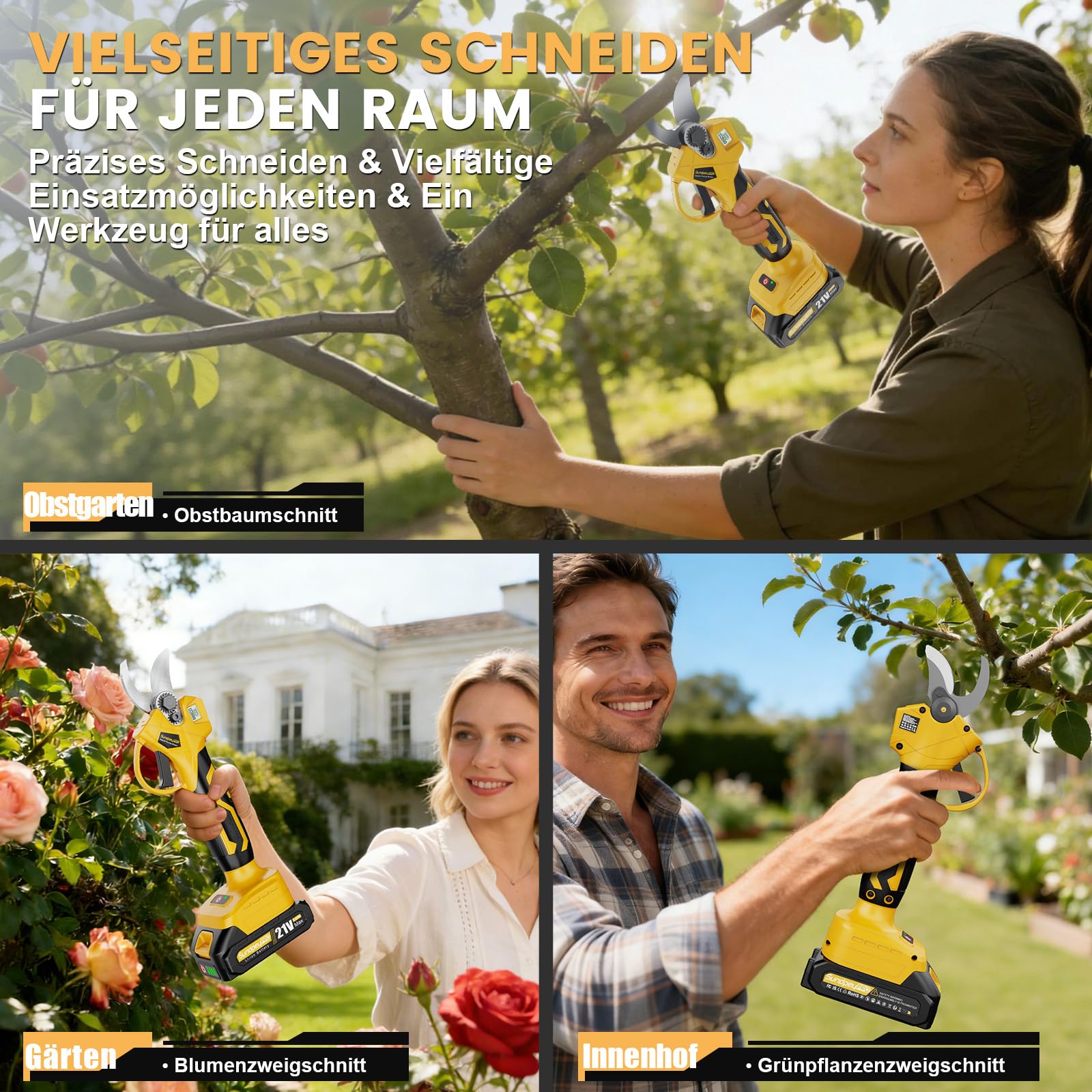 Elektrische Akku-Astschere, Max 30mm Kabellose Akku-Gartenschere mit Bürstenloser Motor, 2 x 2.0Ah-Akkus, LCD Display, Tragetasche, 21V Astschere-Akku für Garten Obstgarten Baumzweige Höfen