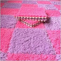 Vista 9 de Tapete de espuma de felpa gruesa que se entrelaza, 24 piezas de 12 x 12 pulgadas, tapetes cuadrados esponjosos de espuma con bordes, alfombra