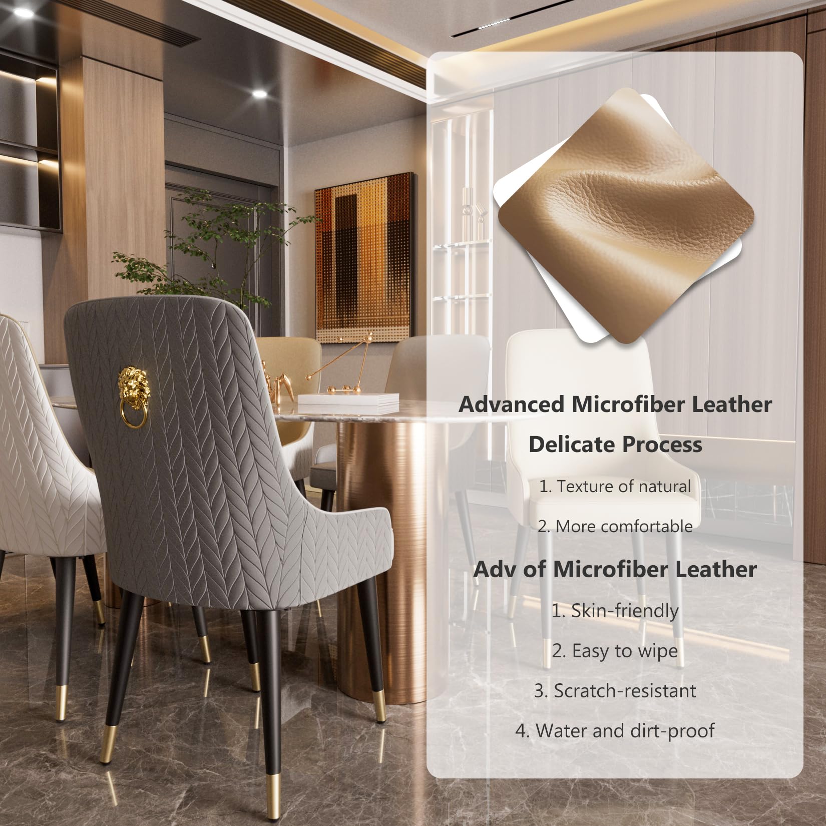 FATIVO Sillas de Comedor de Cuero: Sillas de Comedor Modernas 2 Pzs, Sillas de Cocina con Patas Metálicas y Tapizado en Piel Sintética, Respaldo Alto y Diseño Cómodo (Beige)
