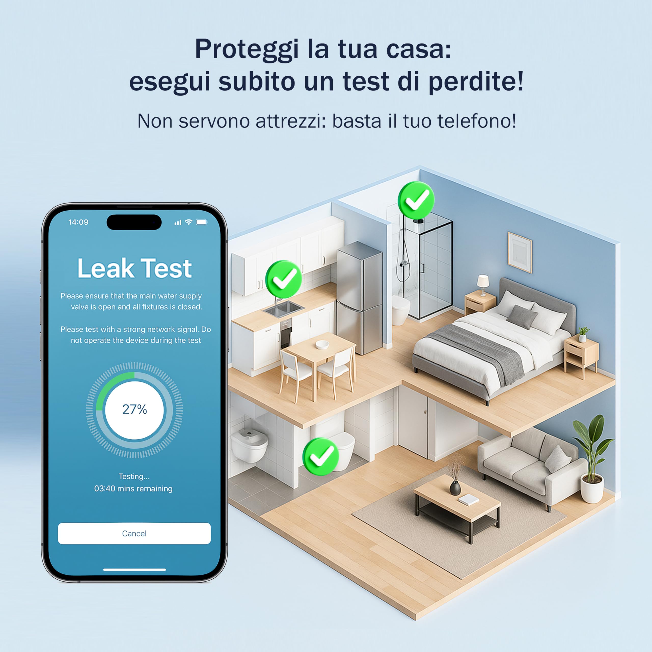 Frizzlife LP365-P - Monitoraggio intelligente dell'acqua con chiusura automatica, protezione dalle perdite ultrasoniche (0,04 l/min), Wi-Fi/app, controllo flusso/temperatura/pressione, per tubi da 3/4