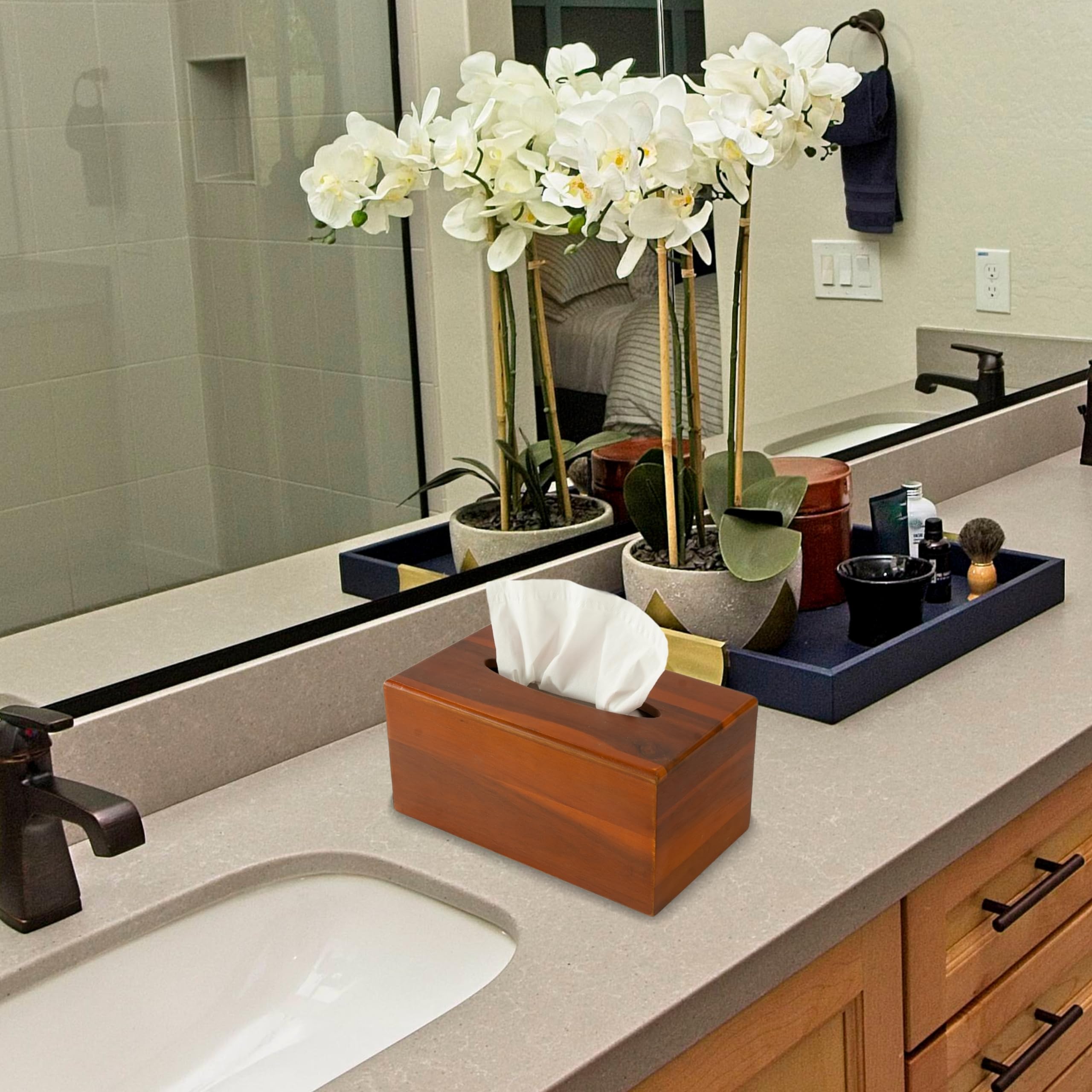 Taschentuchbox Aus Akazienholz - Würfelförmiger Halter 13,5x13,5x15cm