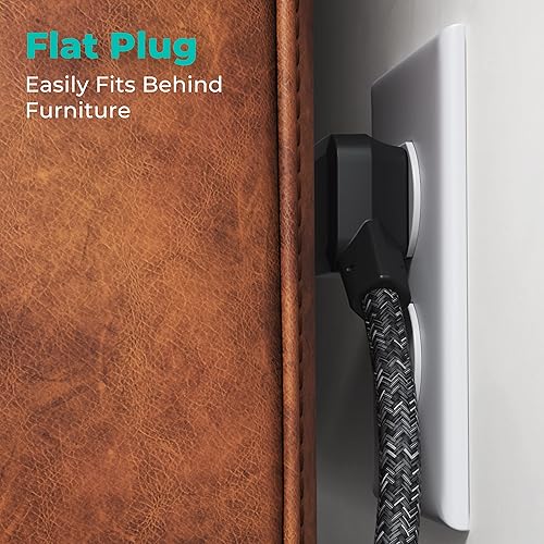 Miniatura 5 de KMC Regleta protectora de sobretensiones de 6 tomas, cable de 6 pies, protector de sobretensiones de alimentación 1080J, cable de extensión trenzado