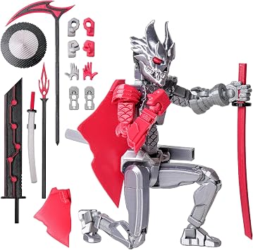 Assembly Completed Dummy 20 Action Figure, 8.1 inches, Strong Magnetic Accessories, 10 in 1, 3D Printed Robot Multi-Jointed Movable,Oni Warrior Series Silver