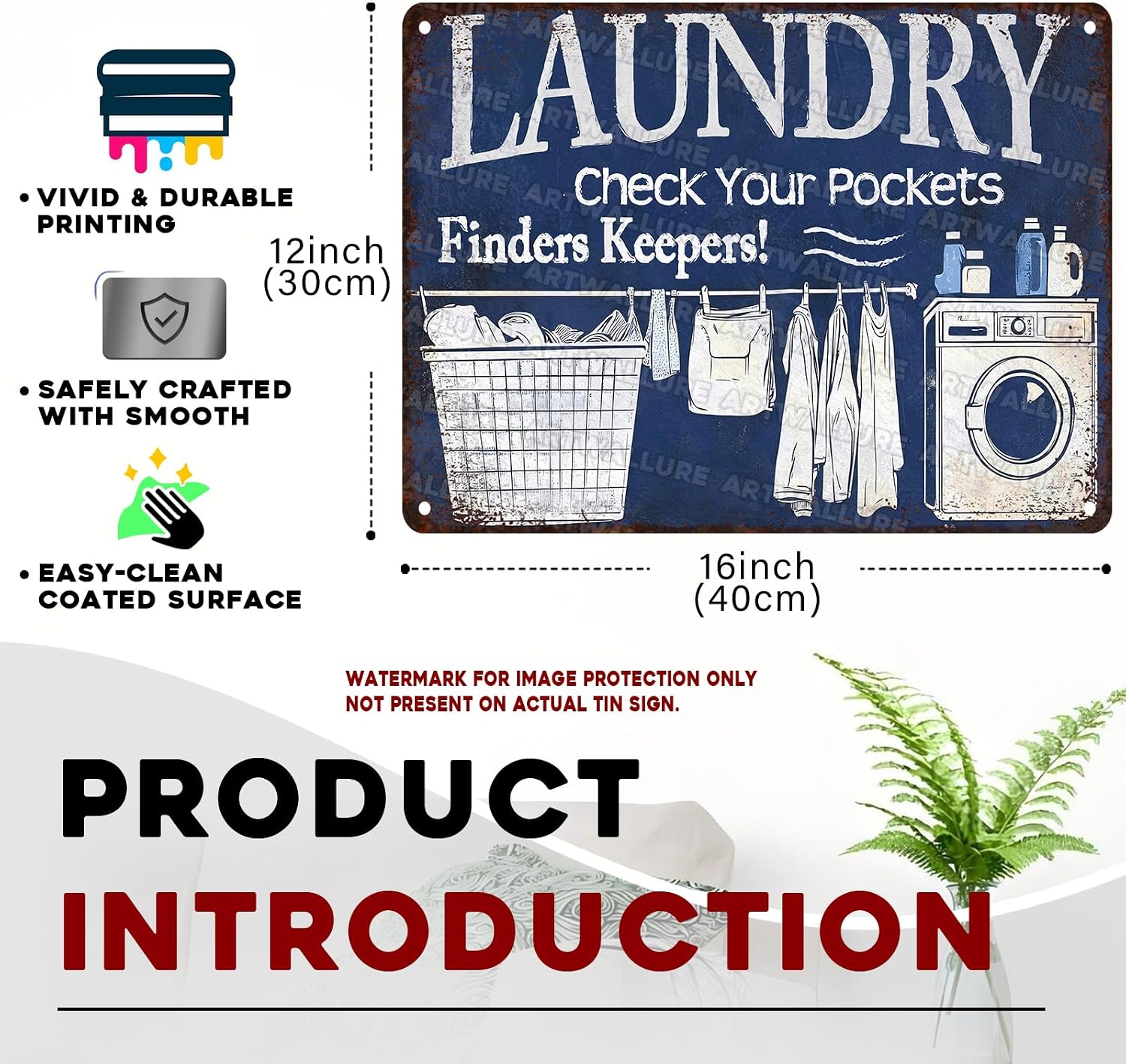 Laundry Vintage Tin Sign Check Your Pockets Metal Sign Funny Laundromat Rules Decor 12x16Inch image 2