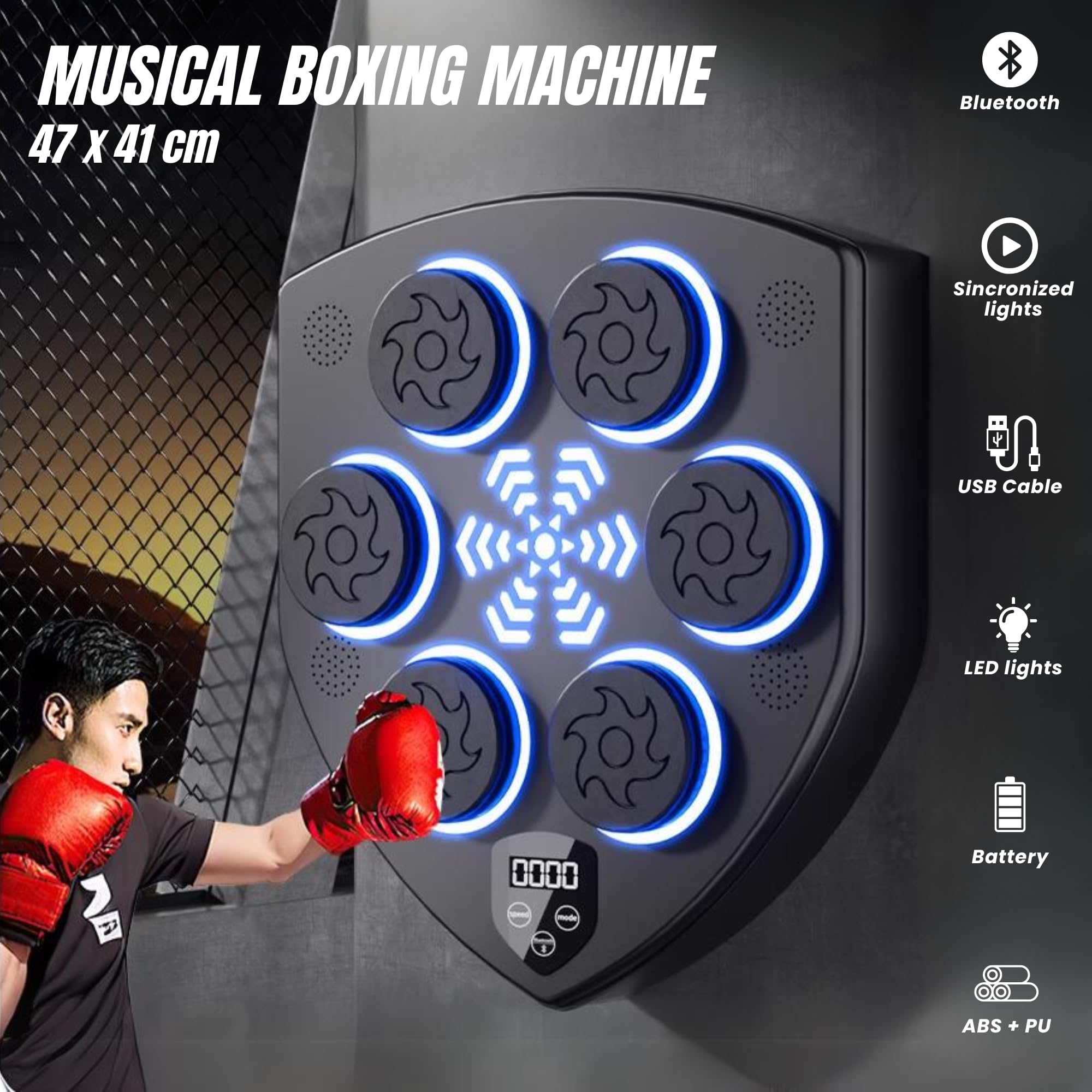 MAGIC SELECT Macchina da Boxe Musicale, Attrezzatura da Allenamento per Boxe a Parete in PU, Pad da Boxe a LED, Bluetooth, Luci al Ritmo della Musica.