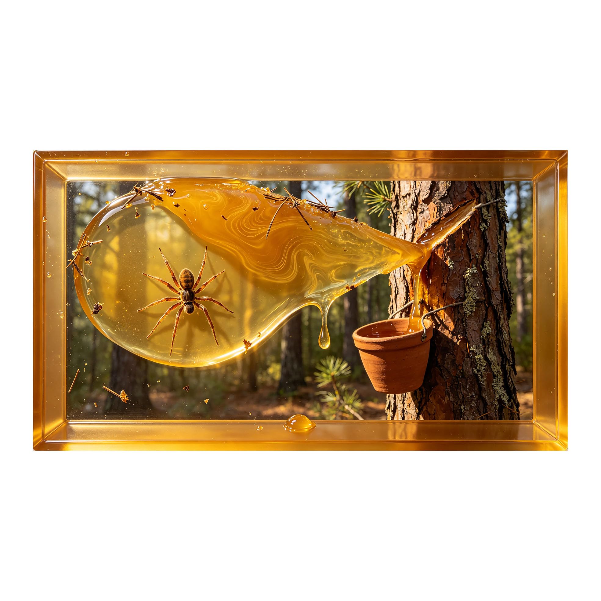 Yzpallescene 3D Framed Wall Art 50cm×100cm Amber Resin Forest Insect Realistic Trompe L'oeil Panoramic Large Size SelfAdhesive Removable Wall Decor Prints Artwork for Living Room Bedroom Office