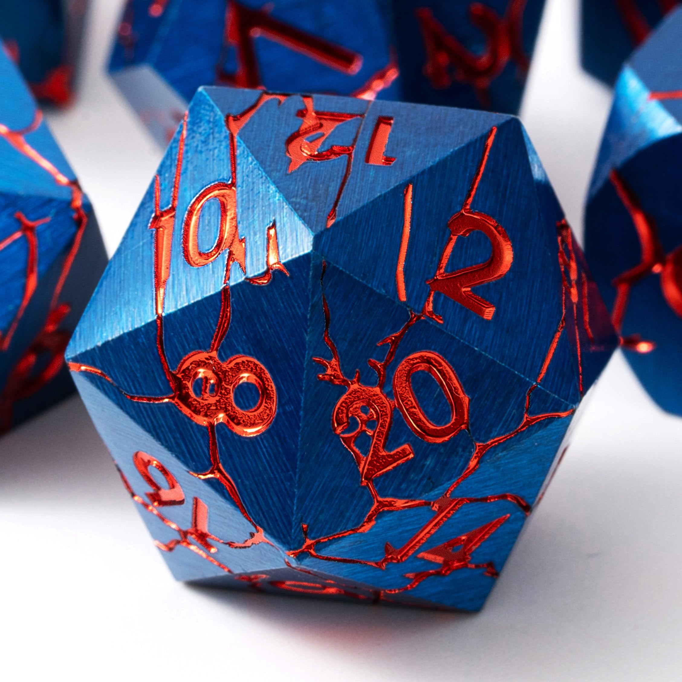 Soar Forge Metal Dice for DND and RPG Gaming - Pharaoh Ruins Blue with Red Cracks - Polyhedral Dice Set Compatible with RPG, D&D, Dungeons and Dragons and More