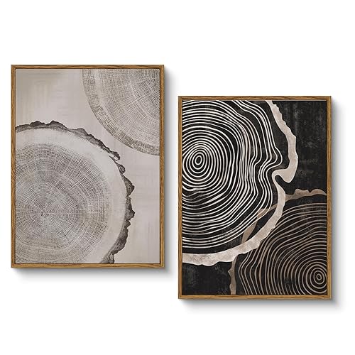 HUARCEY Framed Canvas Art Print Set 2PCS Wood Tree Ring