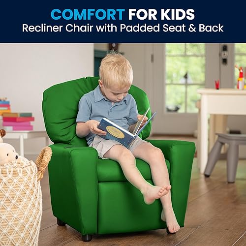 Miniatura 110 de Flash Furniture Chandler LeatherSoft - Silla reclinable para niños con portavasos y reclinable de seguridad, silla reclinable contemporánea para