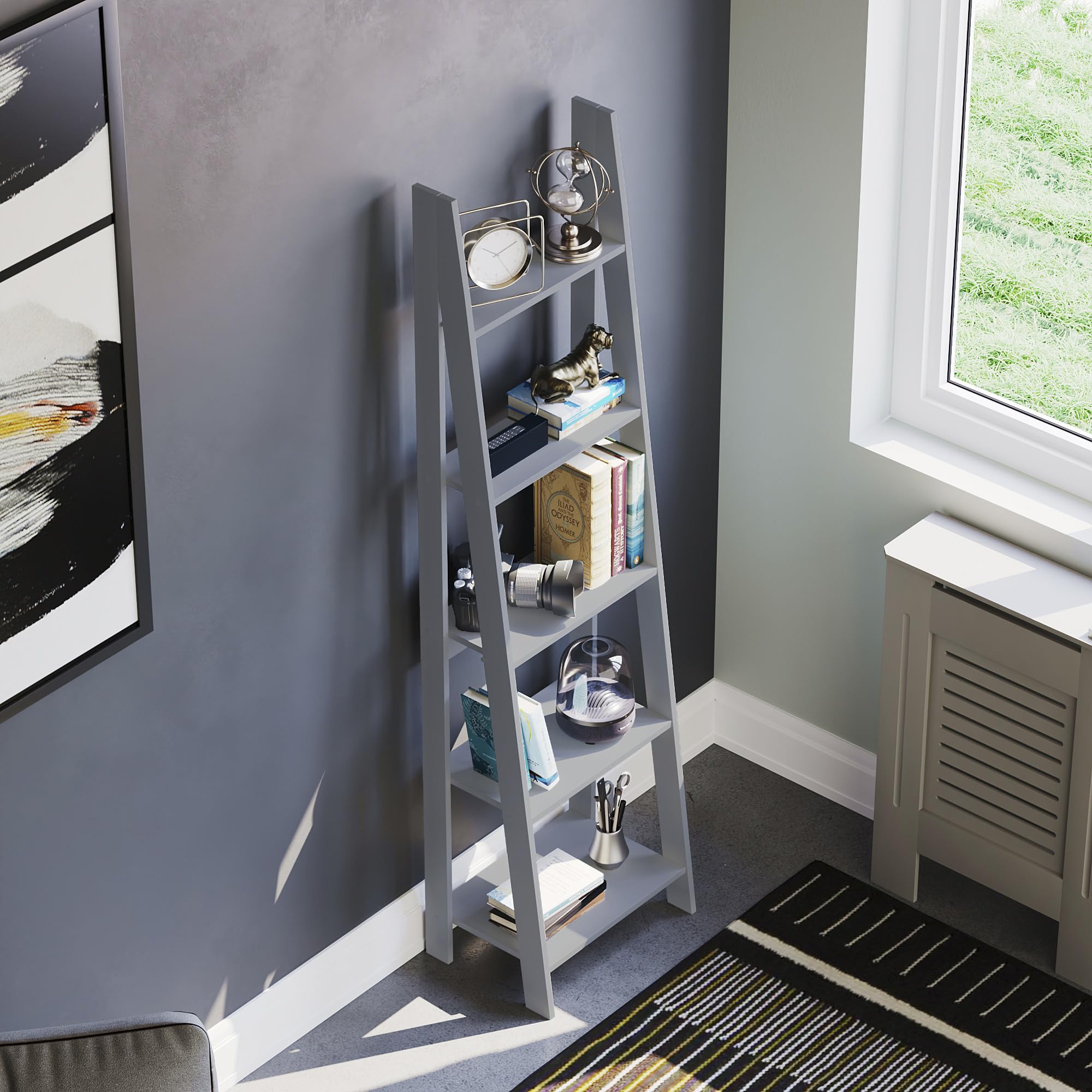 Vida Designs Bristol 5 Nivel Step Escalera Estantería, Moderno A-Frame Independiente Shelf Unit, Space-Saving Storage for Sala de Estar, Dormitorio or Oficina, H175.5xW48xD38.5cm (Gris)