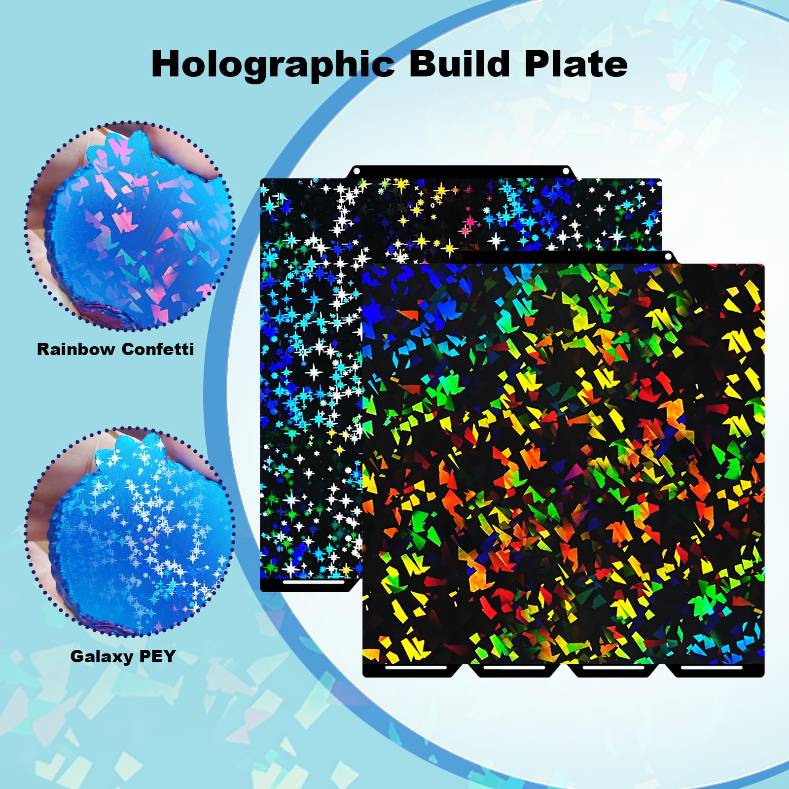 IdeaFormer Holographic U1 Druckplatte für Snapmaker 276x293mm, Rainbow Confetti PEF+Galaxy PEY U1 Build Plate Spring Steel Druckbett für Snapmaker U1 3D Drucker Plattformen