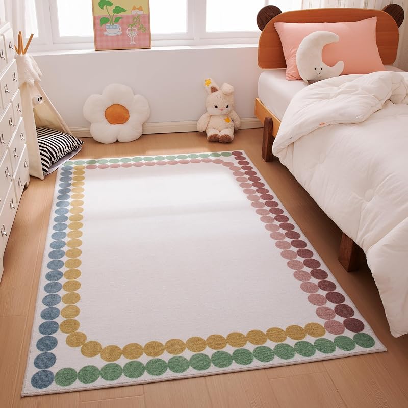 Kids Printed Area Rug, Soft, Non-Slip, Machine Washable, 3' W × 5' L, Colorful Dots