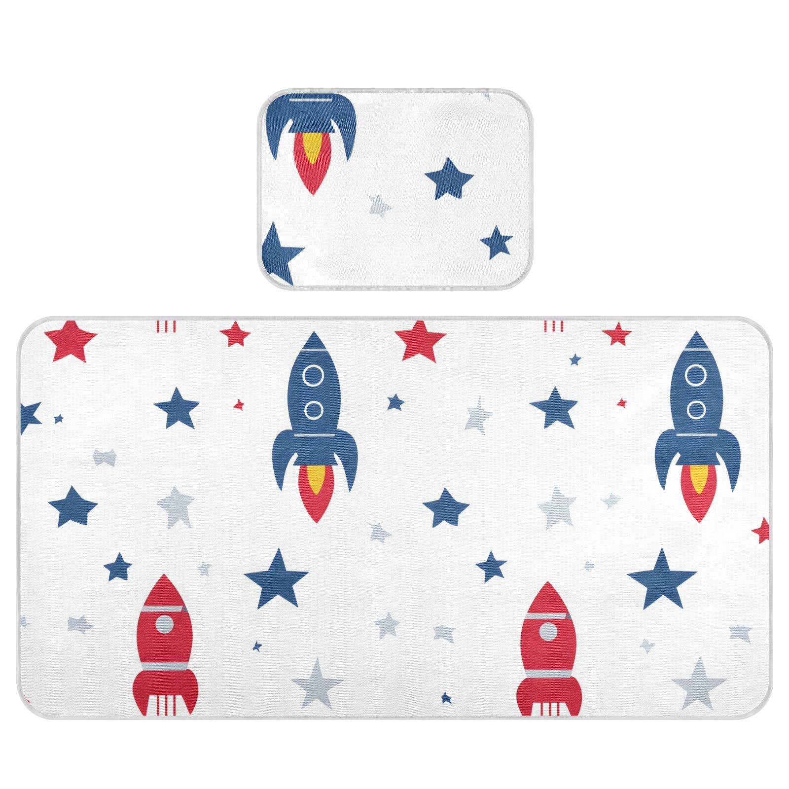 Bolaz Summer Sleeping Bed Pad, Rocket Pattern Cooling Mattress Set Breathable Bed Mat Ice Silk Mat + Pillow Cover for Toddler Boys Girls