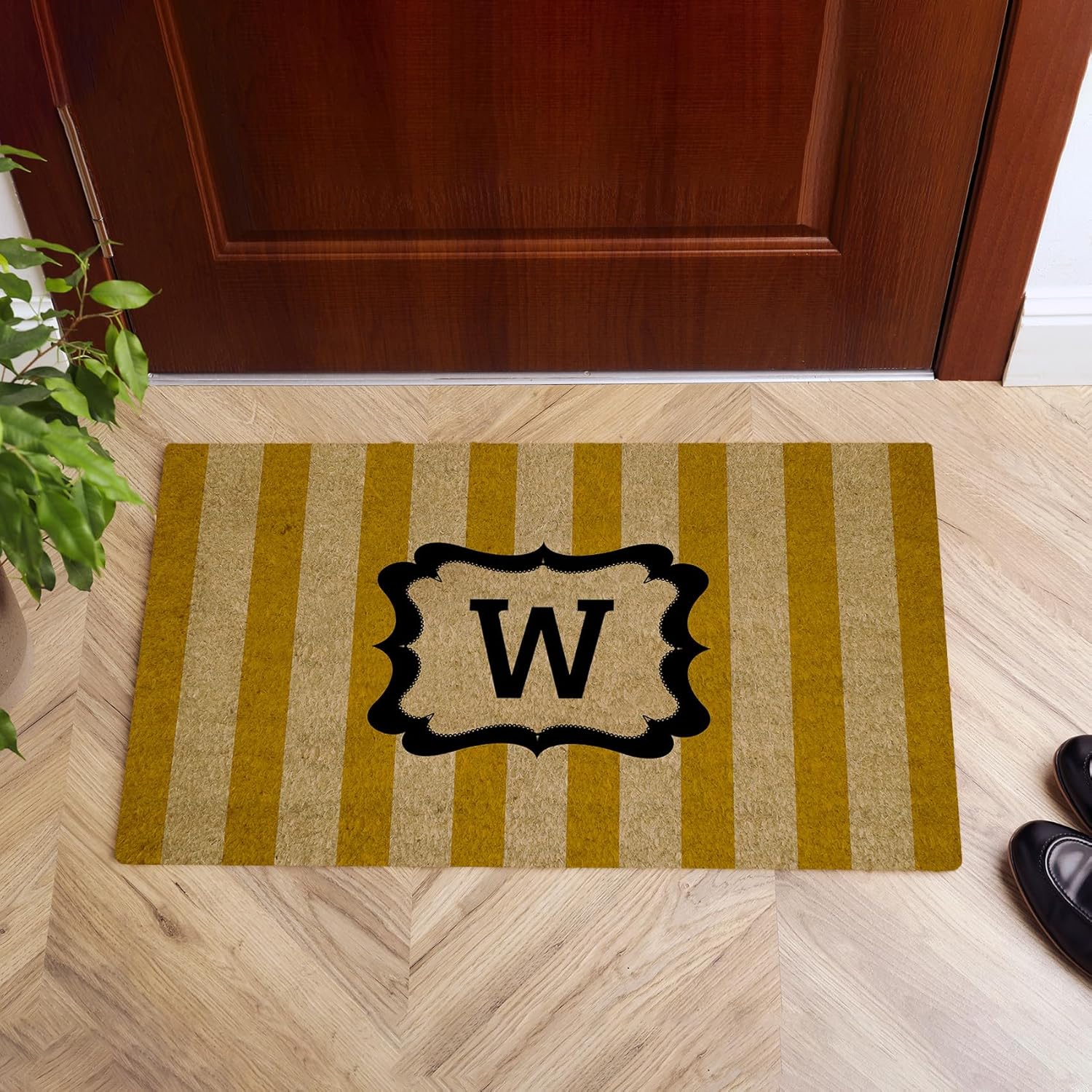 Custom Striped Monogram Doormat Personalized Initial Welcome Mat Non-Slip Rubber Indoor Outdoor Rug Home Office Entryway Housewarming New Home Gift Multiple Colors Sizes