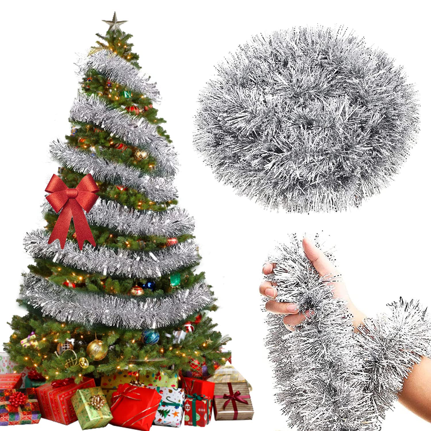 Kaiyingxin 10 metri di inchiostro natalizio, garland, garland metallizzati, decorazioni per albero di Natale, ghirlanda di Natale metallizzata, inchiostro natalizio
