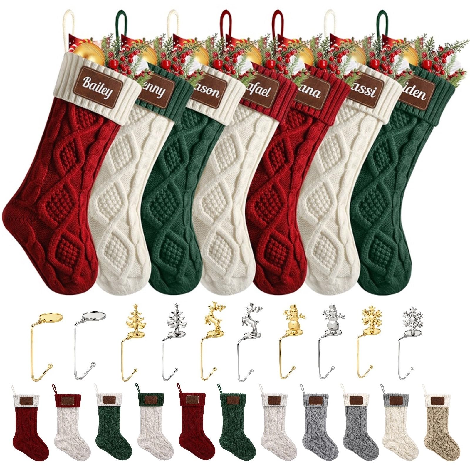 papasgix Weihnachtsstrumpf Personalisiert 46cm Großer Gestrickt Bestickte Nikolausstrumpf mit Namen Weihnachtssocken Kamin Hängenden Strumpf für Feiertags Familienparty Dekoration(Bunt I,5Pcs)