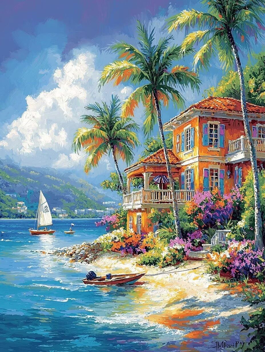 WEISHIWE Dipingere con i Numeri Adulti Casetta marina, 80x100cm s-300 | Pittura a Olio Kit, fai da te Quadri da Dipingere Numerat, Adulti Bambini Hobby Creativi,Pittura Adulti Decora la Casa Regalo