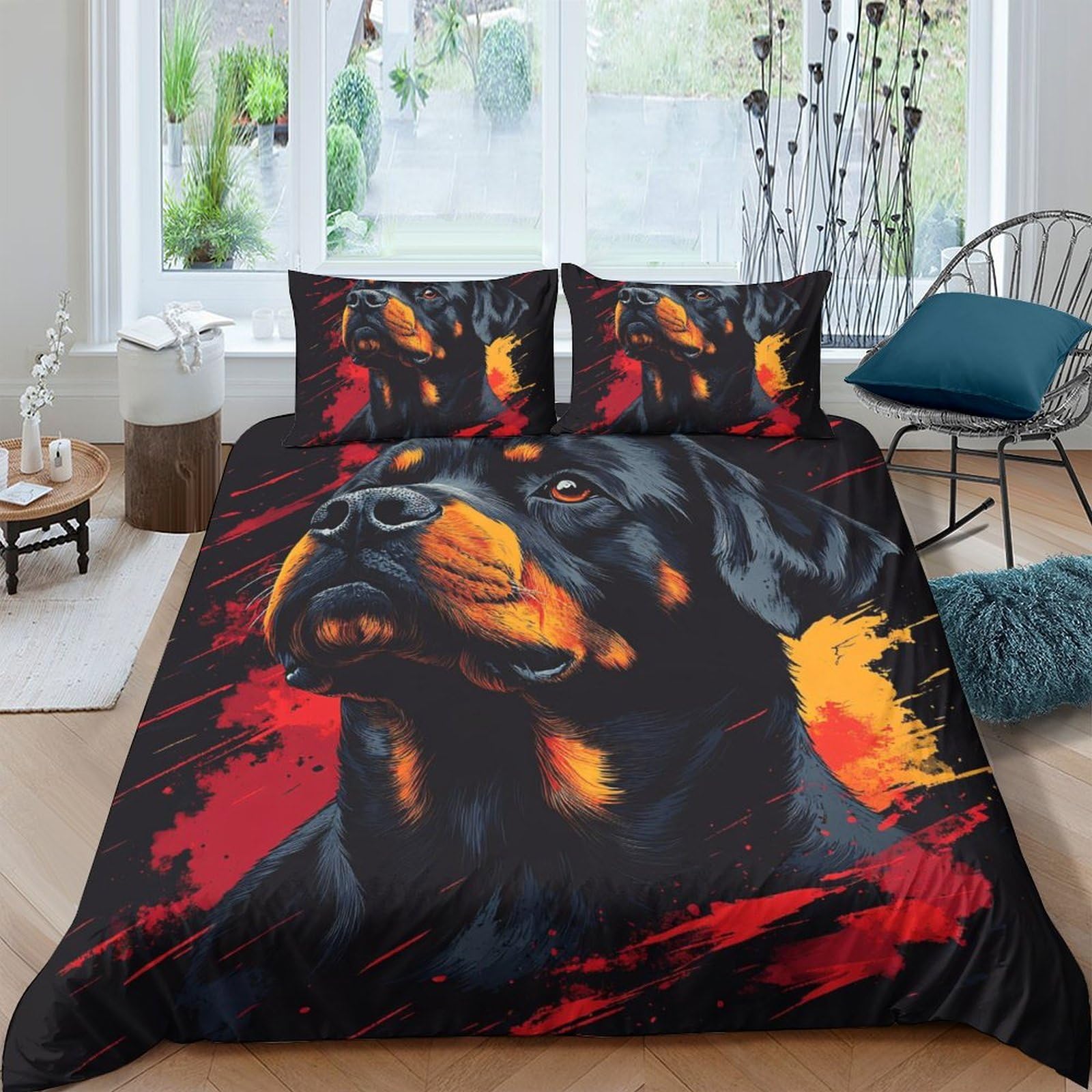 Ctjqhvkz Style-6 3D Printed Rottweiler Art Fitted Sheet Microfiber Soft Bed Cover Flame Pattern Bedroom Decor Mattress Protection Single（135X200cm）